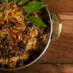Pulihora (tamarind rice) with curry leaves and peanuts, from a short story about family heritage