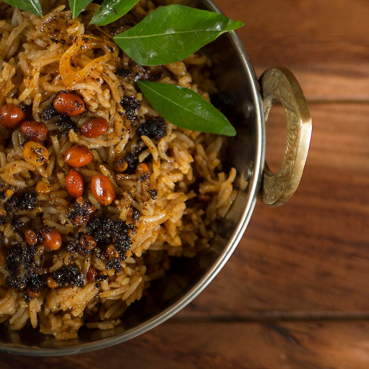Pulihora (tamarind rice) with curry leaves and peanuts, from a short story about family heritage
