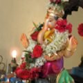 Clay Ganesha idol decorated for Vinayaka Chavithi festival traditions